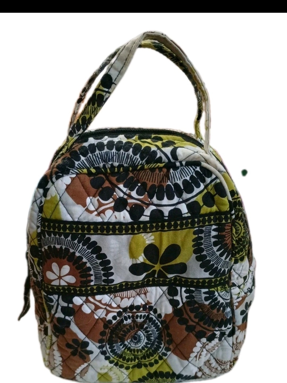 Vera Bradley Cocoa Moss Lunch Bunch Insulated Quilted Lunch Bag Tote Brown Lime